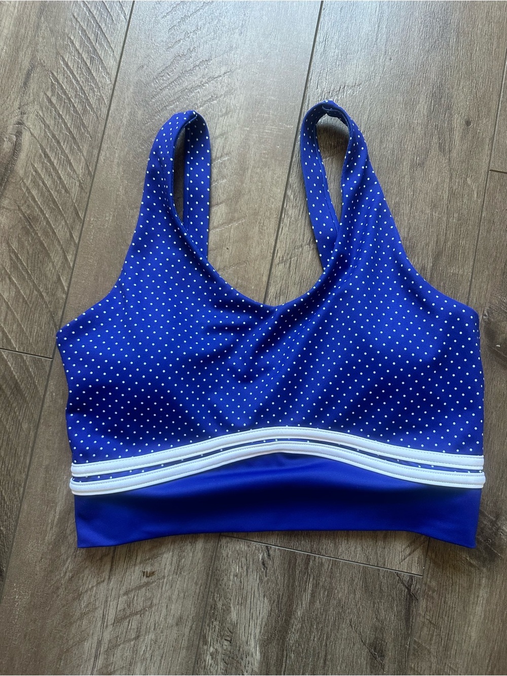 Wilo The Label Blue Polka Dot Sports Bra with White Trim